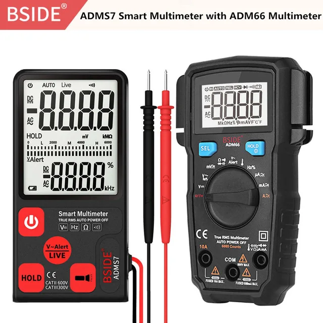 BSIDE ADMS7 ультра-Портативный цифровой мультиметр с большим 3," ЖК-дисплей 3 он-лайн Дисплей вольтметр с Напряжение бесконтактная проверка напряжения переменного сопротивления Ом Гц Тестер - Цвет: Красный