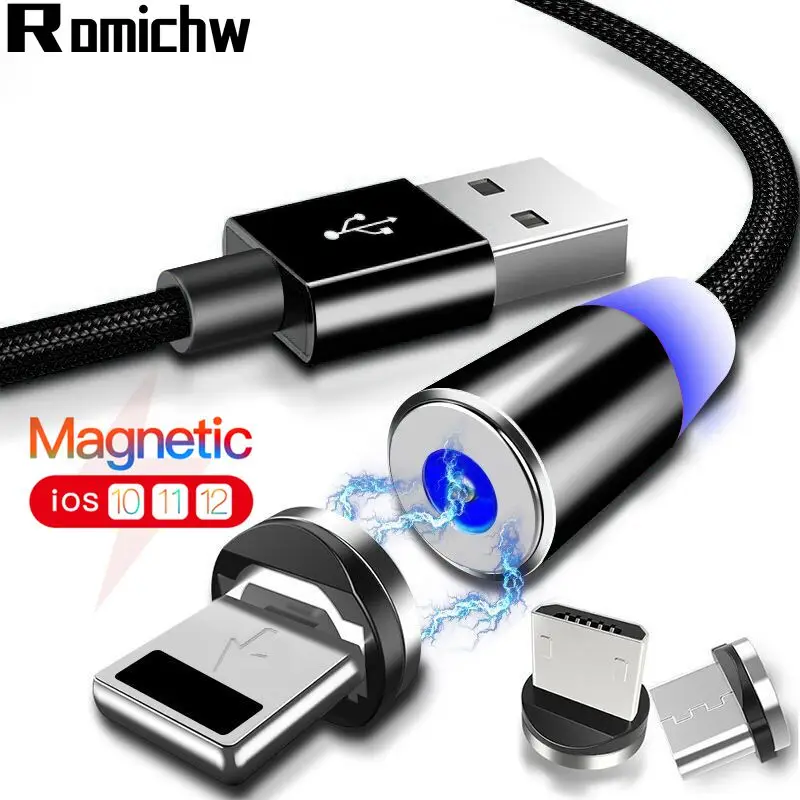 

1M LED Magnetic Cable Micro usb Type C Magnet Charger Data Charging Cable For iPhone Samsung S9 Android USB C Mobile Phone Cable