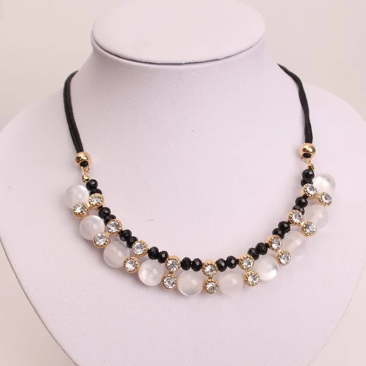 Fashion Women Necklaces Black Rope Chain String Imitation Pearls Beads