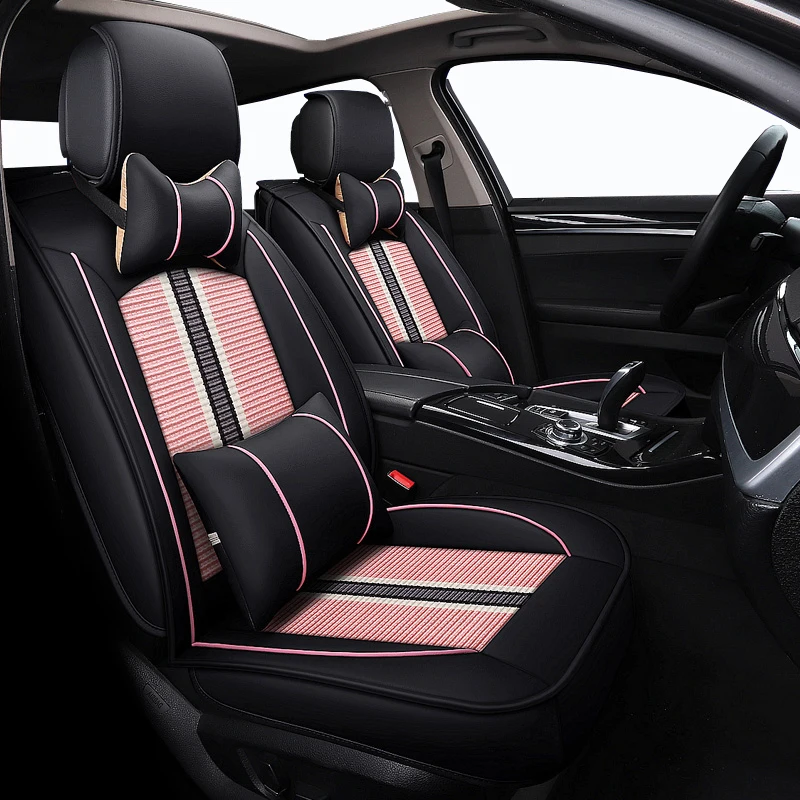 

( Front+Rear)ice silk & Leather auto car Seat Covers For Honda Civic Accord Fit Element Freed Life Zest car accessories car