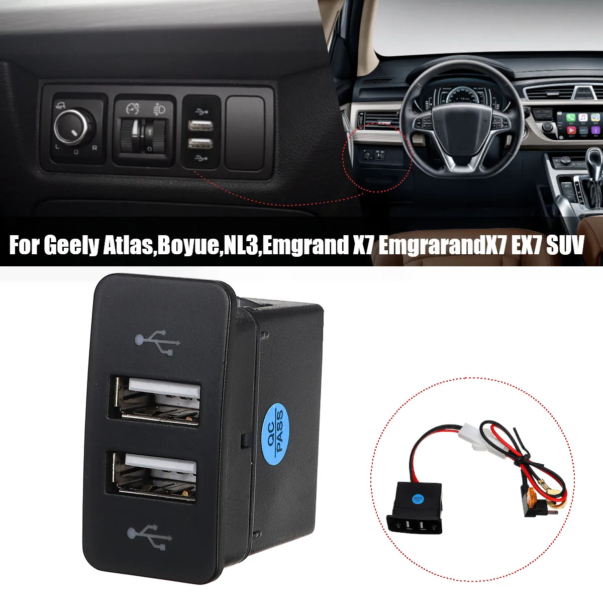 12 В автомобильный двойной USB Интерфейс адаптер Автомобильное зарядное устройство мобильный телефон адаптер для Geely Atlas для Boyue NL3 Emgrand X7 EmgrarandX7 EX7 SUV