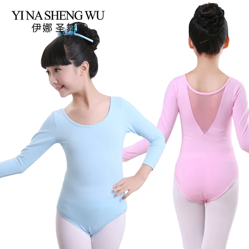 

New Long/Short Sleeve Children Ballet Dance Leotard Girls Kids Mesh Splice V Back Dance Gymnastics Practice Costumes Pink Blue