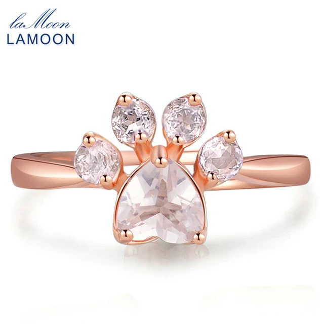 LAMOON Cute Bear's Paw Foot Print Rings For Women Natural Pink Rose Quartz 925 S LAMOON Cute Bear's Paw Foot Print Rings For Women Natural Pink Rose Quartz 925 S