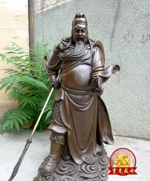 

26" China famous Pure Bronze Guan Gong GuanYu Warrior God Hand Sword Statue a5.19