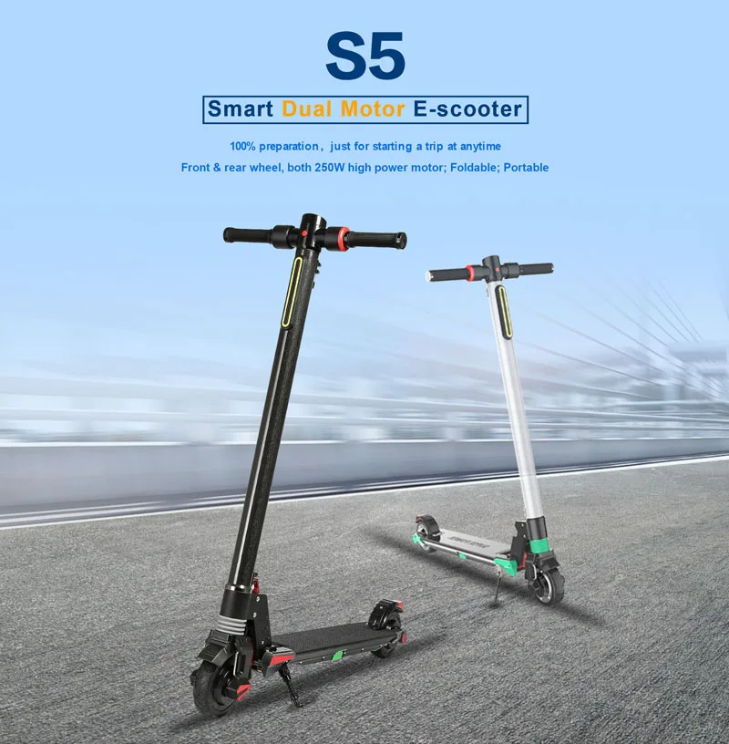 Discount 2019 NEW Dual Motors Foldable S5 PRO Electric scooter Carbon Fiber scooters Skateboard Kick Scooter powerful electric bicycle 4