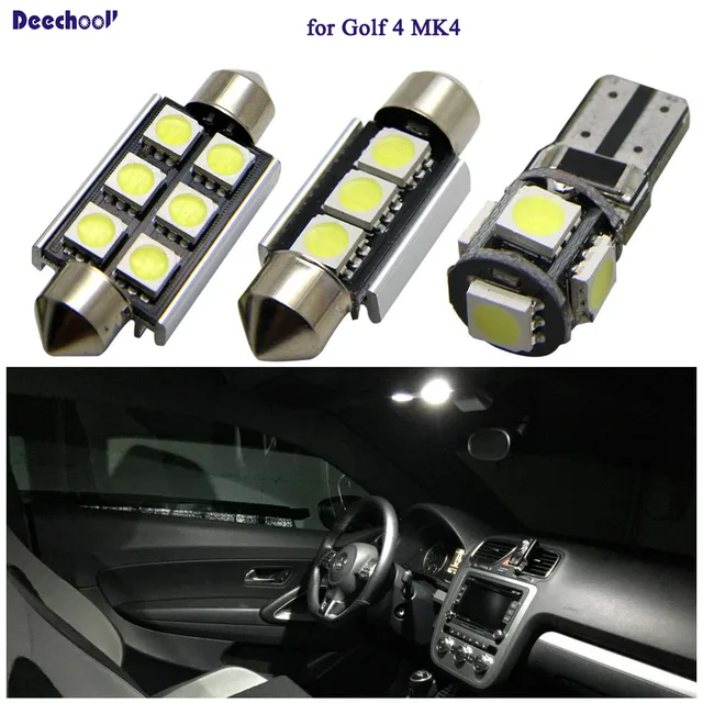 deechooll 11pcs Car LED bulbs for VW Golf 4 MK4 ,Canbus White Interior