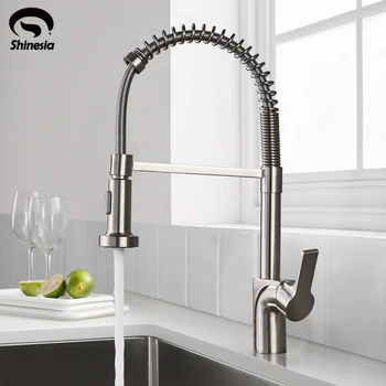 

Nickel Brushed Spring Kitchen Faucet Pull Down Sprayer Single Handle Mixer Tap Sink Faucet 360 Rotation Kitchen Faucet Hot Cold