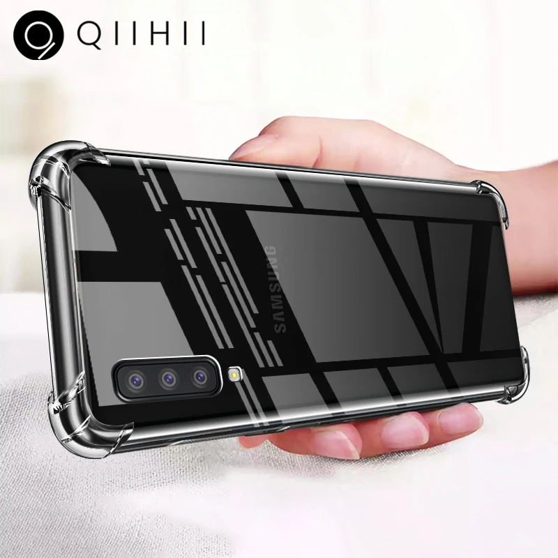 

QIIHII Shockproof Phone Case For Samsung A40 A50 A70 A30 A20 A10 Transparent Silicone Case For Note 8 9 S8 S9 S10 J4 Plus J6