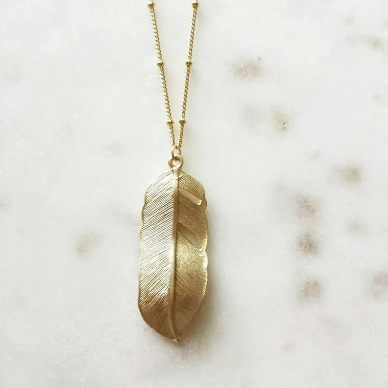 Fashion Simple Long Sweater Chain Necklace Vintage Alloy Feather Pendant Women Statement Jewelry leaf colar minimalista | Украшения и