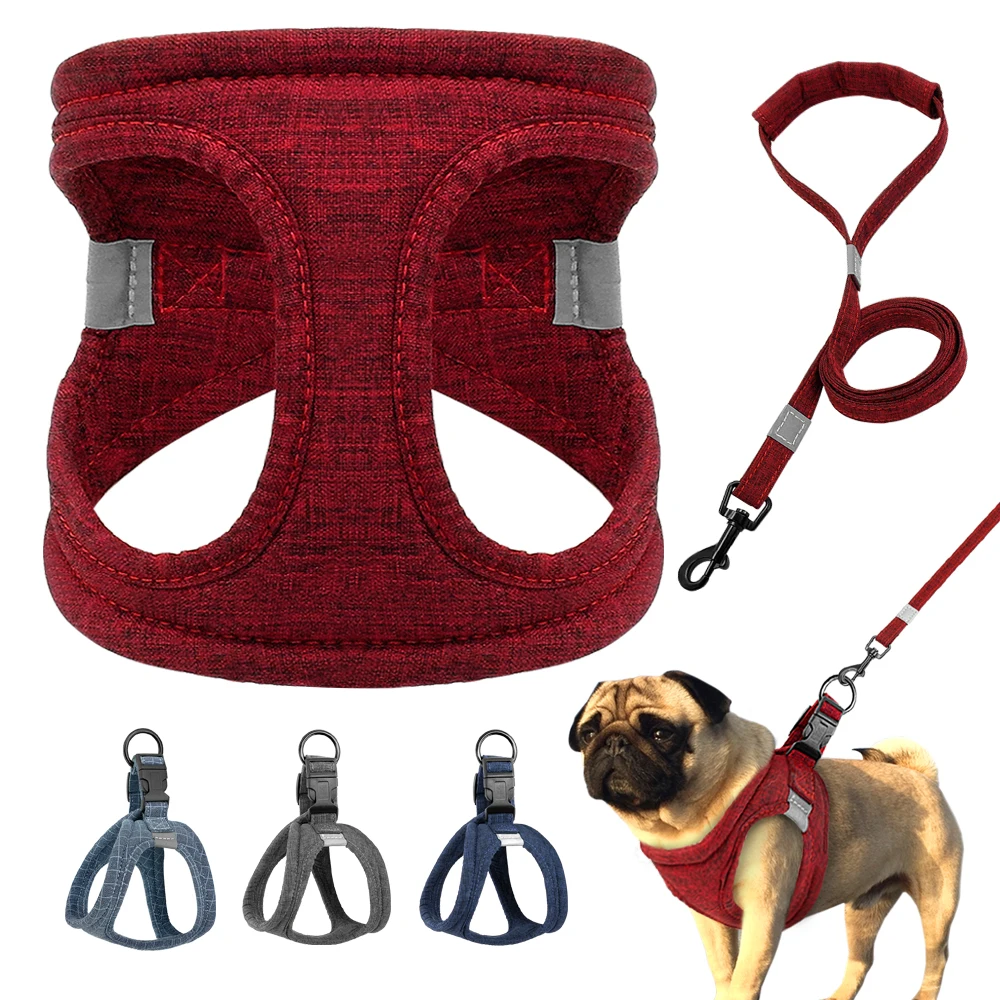 

Small Dog Harness and Leash Reflective Soft Dogs Cat Harnesses Pet Lead Leash Adjustable Dog Vest For Yorkshire French Bulldog