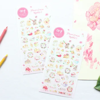

Pink Floral Rabbit PVC Stickers Korean Fashion Deco Stationery Gift DIY Decoration Supplies Free Shipping