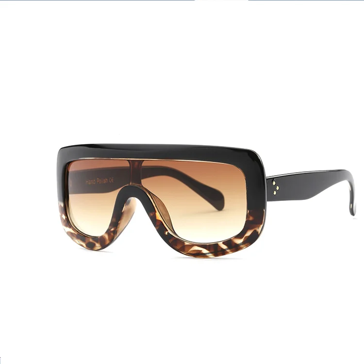 Женские солнцезащитные очки больших размеров с заклепками от известного дизайнера Ким Кардашьян, сексуальные солнцезащитные очки для женщин, женские солнцезащитные очки с плоским верхом - Цвет линз: Black leopard