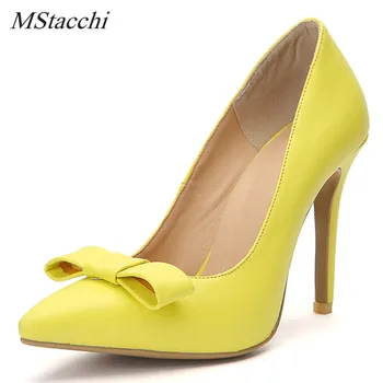 

Mstacchi New Sweet Women Back Bow Tie Pumps Butterfly Pointed Stiletto Shoes Woman High Heels Plus Size 47 Wedding Shoes Bowknot