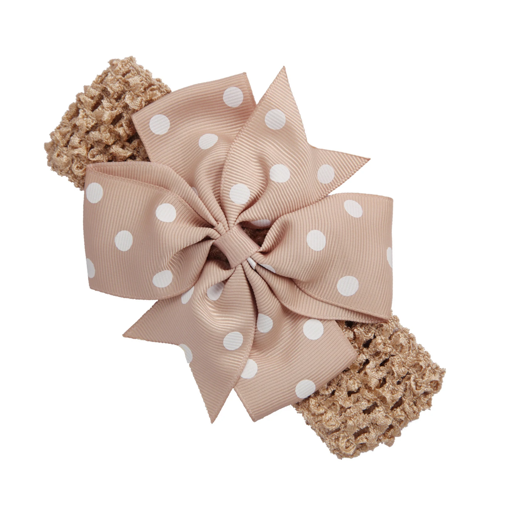 

WOTT Best Sale Baby Girl Rib Dovetail satin ribbon Polka Dot Bow Elastic hair band(Khaki)