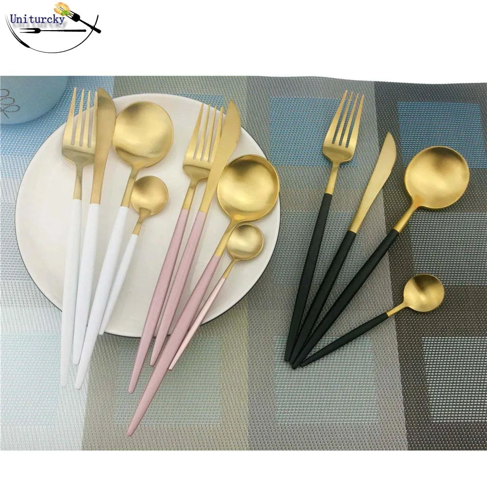 Dinnerware Set Matte 18/10 Stainless Steel Black Cutlery Set Western Style Kids Serving