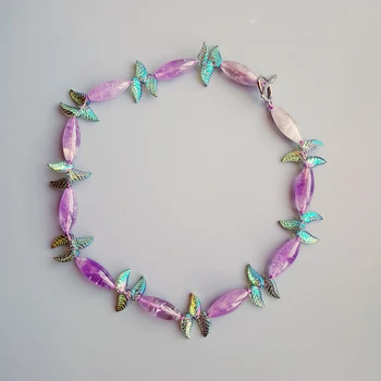 

Lii Ji Natural Genuine Lavender Amethyst Crystal Leaves Toggle Clasp Necklace 56cm