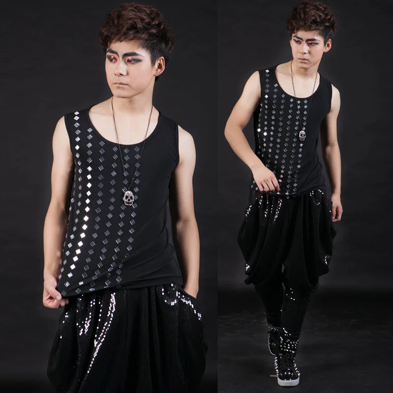 Мужская версия Han Chao модные тренды DJ DS костюм майка с блестками певица одежда