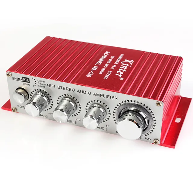 Cheap TECKEPIC Kinter MA-180 Mini Audio Amplifier-2CH Hi-Fi Car Stereo Amplifier Amp 12V Auto Power Amplifier Support DVD/MP3 Input