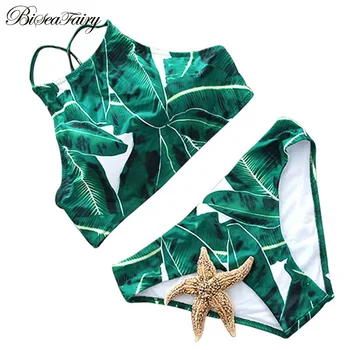 

Biseafairy Sexy High Neck Bikini Swimwear Women Swimsuit 2019 New Brazilian Bikini Set Print Halter Top Beach Wear Bathing Suits