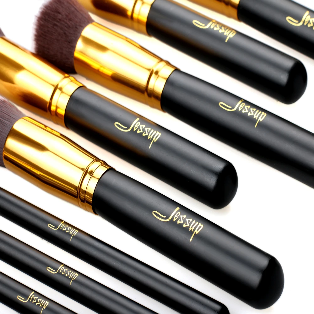 Najtaniej Jessup marka 10 sztuk czarny złoty pędzle do makijażu pędzle podkład kosmetyki kabuki zestawy zestaw pędzli do makijażu blush Kit Tools