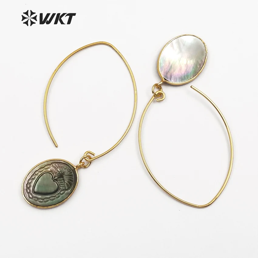 WT-E455 WKT Unique Design shell Earrings with love Natural shell Gold Electroplated Earring Jewelry Gift Earring WT-E455 WKT Unique Design shell Earrings with love Natural shell Gold Electroplated Earring Jewelry Gift Earring