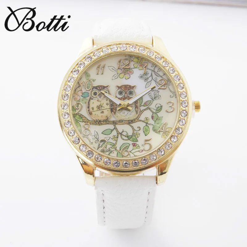 

YBotti New Fashion 2017 Luxury Rhinestone Watches Women Leather owl animal Wristwatches Ladies Casual Analog Dress Quartz Watch