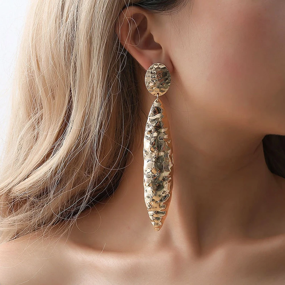 Women Rock Punk Irregular Metal Gold Drop Dangle Earrings Water Drop