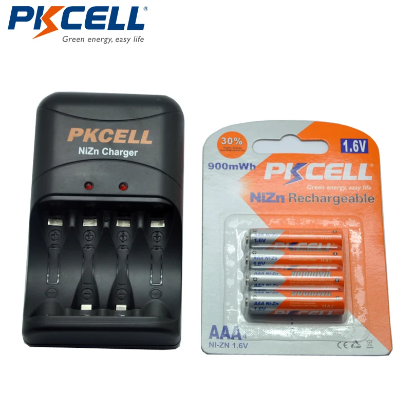 Goede PKCELL 4 Stks 1.6 V 900mWh Ni Zn AAA Oplaadbare Batterij + NiZn AA AAA Batterijlader