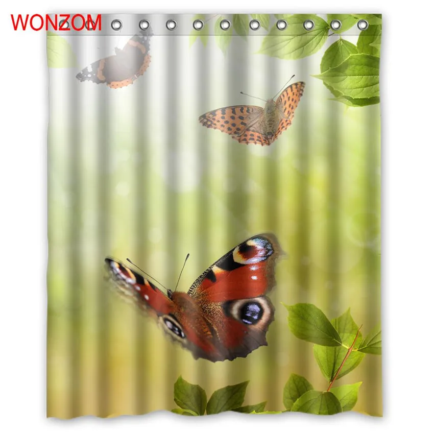 

WONZOM Butterfly Flower and Stone Shower Curtains For Bathroom Decor Modern Bath Curtain with 12 Hooks Mildewproof 2017 Gift