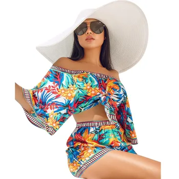 

Wantmove 2019 new summer women two-piece sexy multicolor print one shoulder top short pants loose two piece beach set WM633
