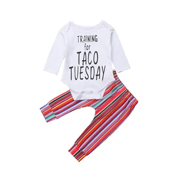 

6M-2Y Toddler Infant Kid Baby Girl Boy Casual Cotton Long Sleeve Bodysuit Striped Pants Leggings Outfits Baby Clothes 2Pcs Set