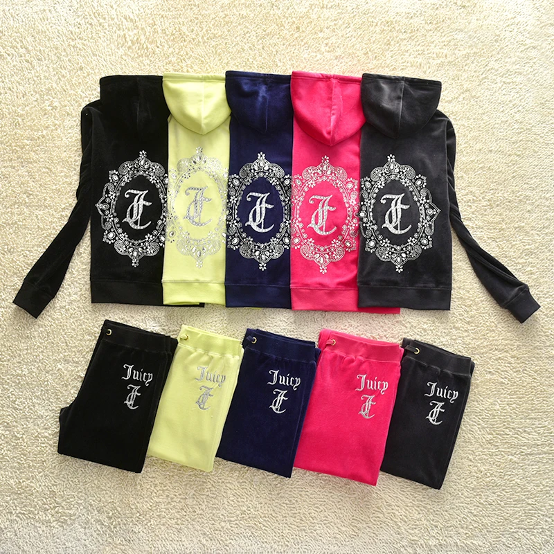 

Hoodies Sport Sweatsuit Long Sleeve Tops and Pants Fashion Pattern Velvet Women Tracksuit Fitted Two Piece Set S-XXL