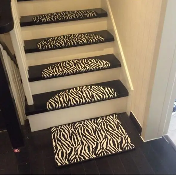 Leather Zebra Carpet For Stair Non-slip Floor Staircase Carpets Rug 65*24cm black and white Mosaic Stair Treads Protector mat