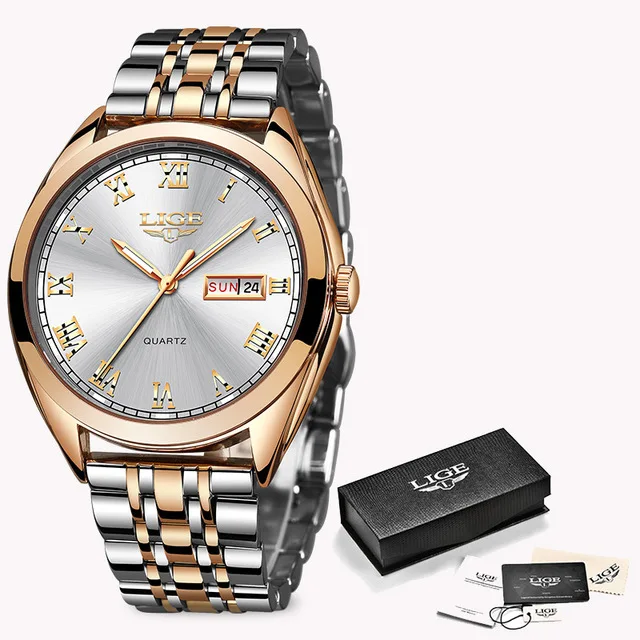 LIGE New Rose Gold Women Watch Business Quartz Watch Ladies Top Brand Luxury Female Wrist Watch Girl Clock Relogio Feminin - Цвет: Rose gold White