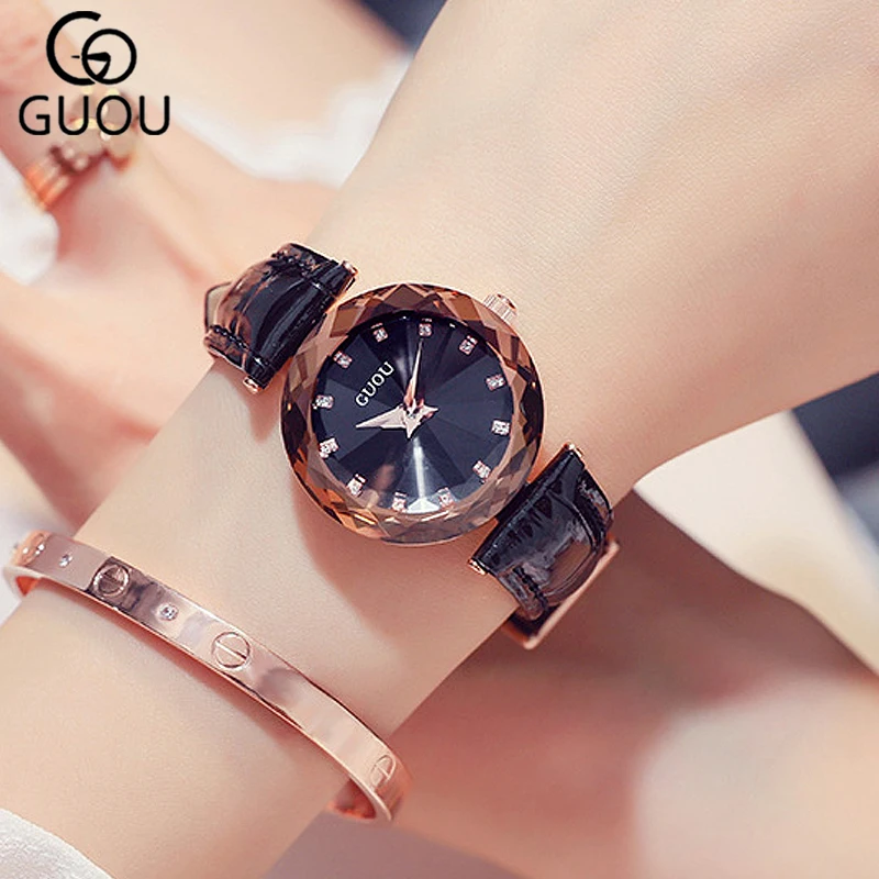 

reloj mujer 2018 Guou Female Genuine Leather Quartz Watches Small Size 28MM Clock Ladies Girls Women Fashion Dress Wrist Watch