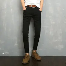 Jeans men's spring and summer Harlan hole solid color feet stretch pants / youth trend patch fashion high quality jeans 28-38 modish solid color hole design narrow feet jeans for men