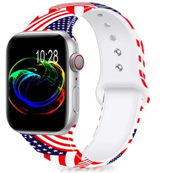 

Apple Watch Band 38mm 40mm,Old Glory Soft Silicone Fadeless Pattern Printed Replacement Bands for iWatch Series 1,2,3,4