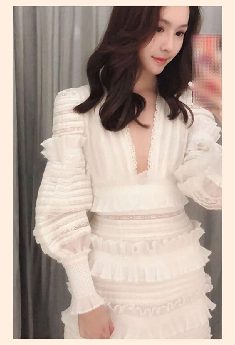 Summer Dress 2019 Women White Long Sleeve Boho Lace Embroidery Pattern Mini  Dress Vestidos (8)