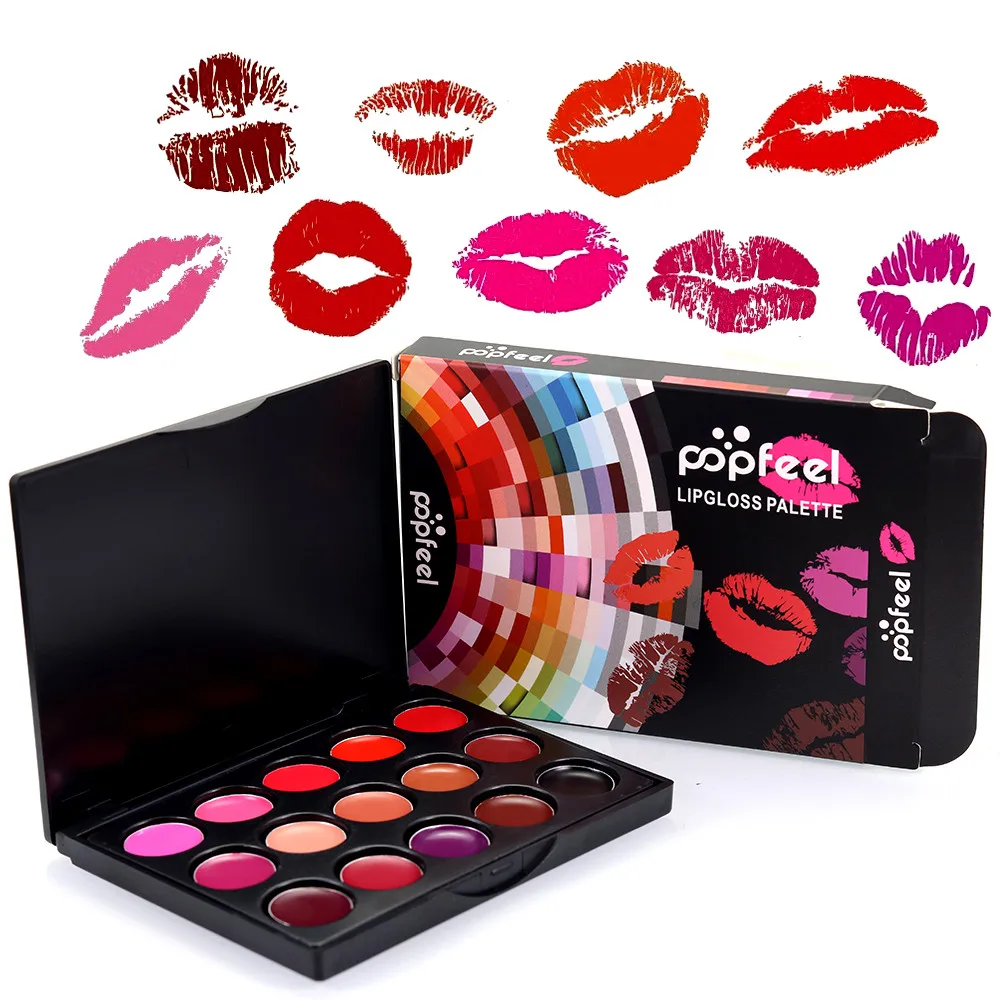 

15 Colors women professional fashion Beauty Make Up Lipsticks Moisturizer Lip Gloss palette Cosmetic Set maquillajes para mujer