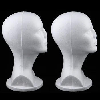 

Set of 2Pcs White Premium Quality Female Styrofoam Foam Wig Display Stand Head Model with Mount Hole ( 12inches )