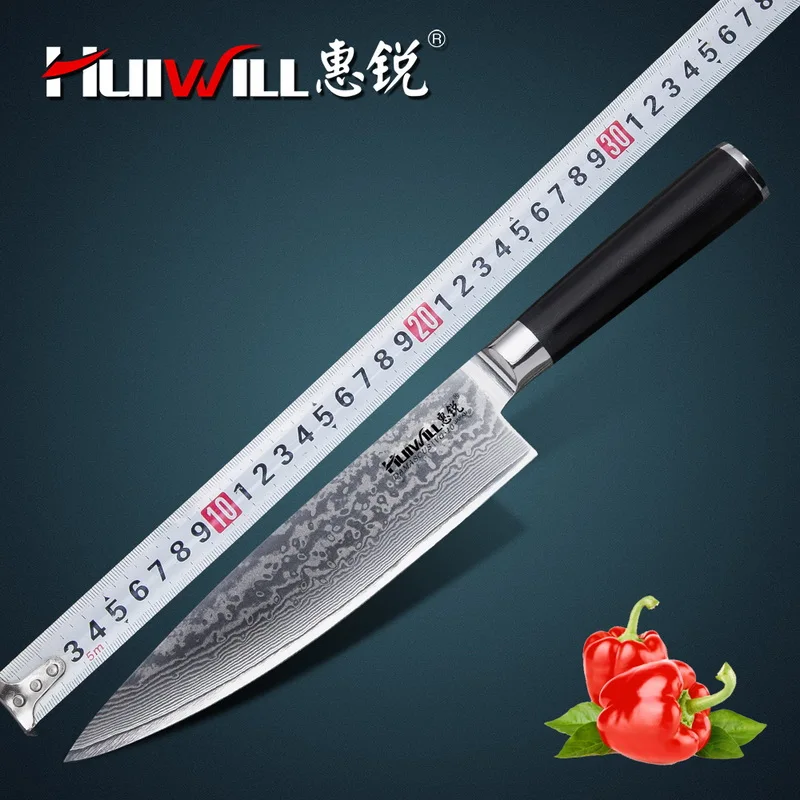 Huiwill роскошный японский VG10 Дамасская сталь " кухонный нож шеф-повара японский нож для нарезки мяса нож для овощей
