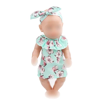 

Doll clothes 3 colors print dress + hair band fit 43 cm baby dolls and 18 inch Girl dolls clothing accessories f527-f529