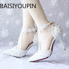 Летний Для женщин белый со стразами из бисера свадебная обувь женские Обувь на высоких каблуках Для женщин Туфли под платье с красной подошвой обувь для вечеринки, свадебные туфли
