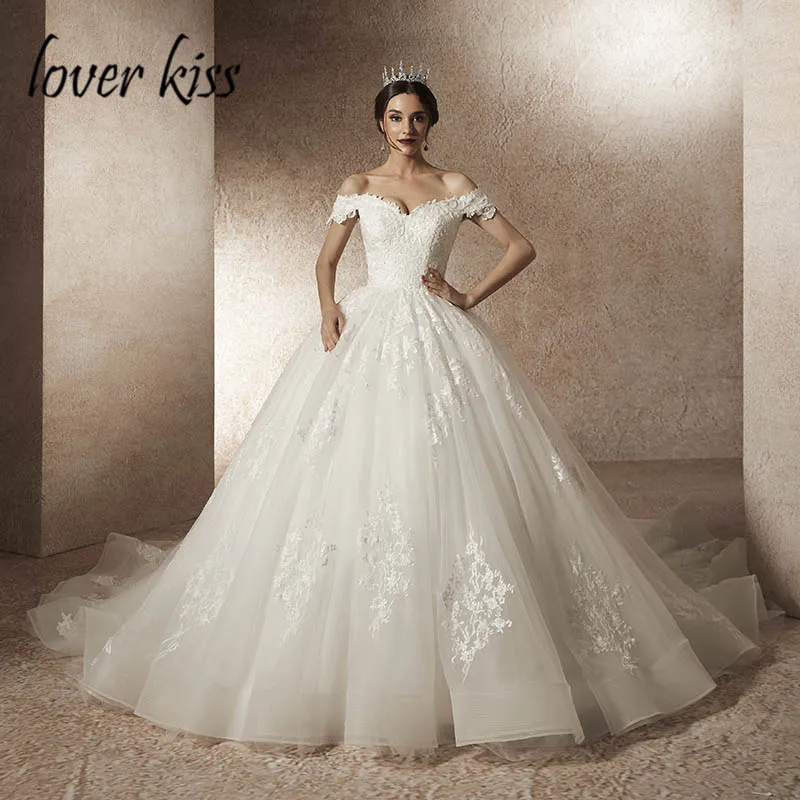 Lover Kiss Vestido De Noiva princesa Роскошные Бисер с открытыми плечами свадебное платье со шлейфом невеста, свадебное платье халат mariée mariage