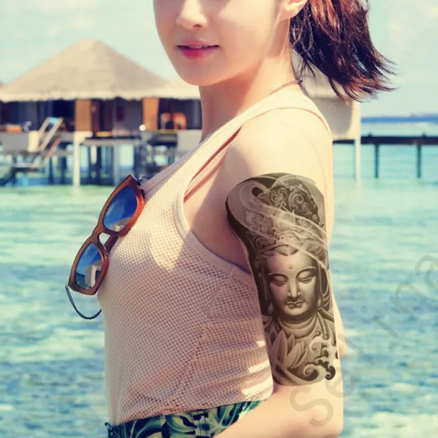 1PCS 3D Stickers Christmas Flower Arms Tattoo Stickers Waterproof Men & Women Simulation Buddha Guanyin Lotus Black & White 1PCS 3D Stickers Christmas Flower Arms Tattoo Stickers Waterproof Men & Women Simulation Buddha Guanyin Lotus Black & White