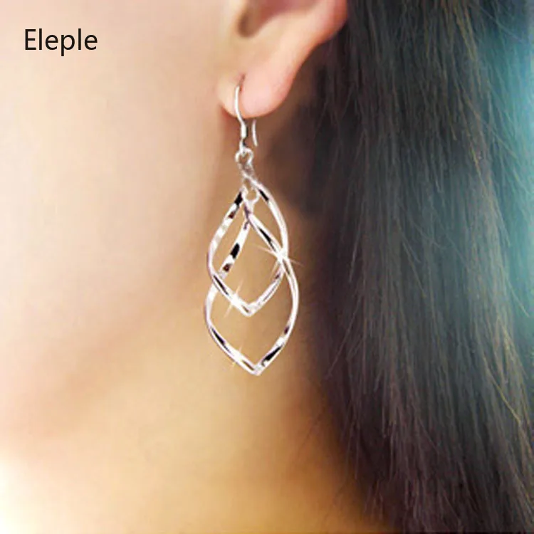 Eleple Twisted Multilayer Double Rings OL Classic Fashion Shiny Alloy Earring Wholesale Party Gifts Ear rings for Women B6008 | Украшения и