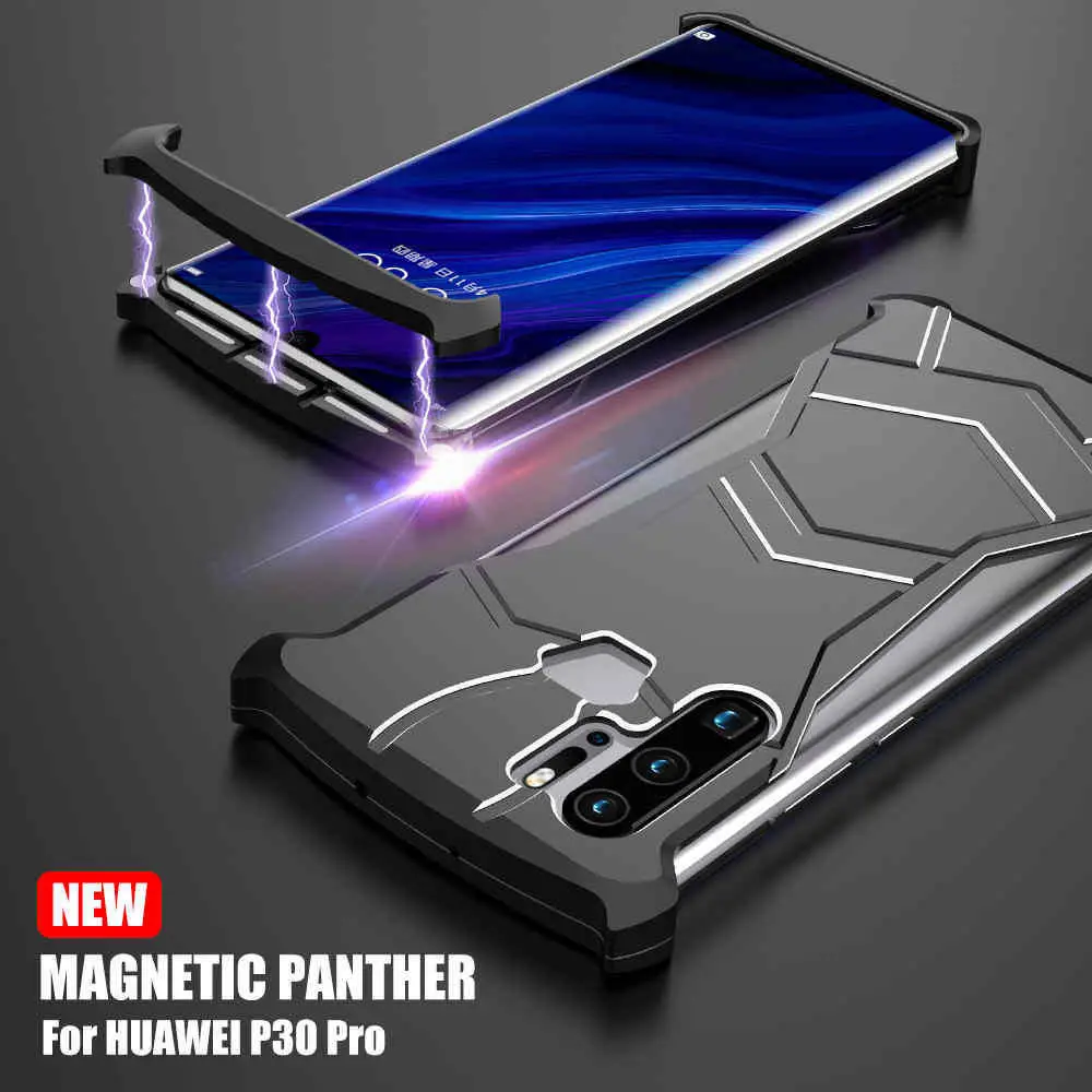 

R-JUST Aluminum Coque for huawei p30 p30 pro P30lite/NOVA 4e Case Magnet attraction Shockproof Armor Case Hard Metal