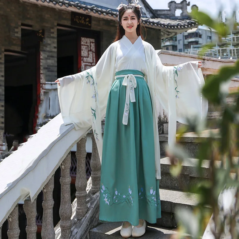 Зеленый танцевальный костюм для женщин с вышивкой Hanfu наряд восточного фестиваля