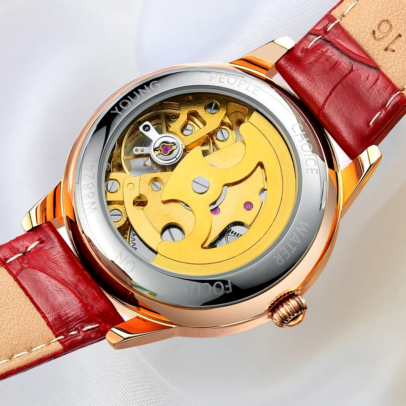 WISHDOIT Fashion Elegant Women Mechanical Wrist Watch Leather Watchband Female Automatic Clock Crystal Decoration Skeleton Dial WISHDOIT Fashion Elegant Women Mechanical Wrist Watch Leather Watchband Female Automatic Clock Crystal Decoration Skeleton Dial