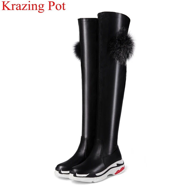 Chaud SurLa Garder 2018 Bottes L24 Rond Taille Hairball Talons Pu Croissante Partie Arrivée genou Black Butterfly black Hiver Chaussures Zipper Wedge Hauts Bout Nouvelle Grande Au gy7bfYI6v